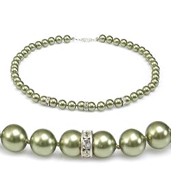 Genuine Swarovski Crystal Pearl Necklace with Rondelle - Green (8mm)