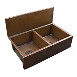 36 Double Bowl Farmhouse Sink with High Backsplash - Antique Copper - 4 Faucet Holes