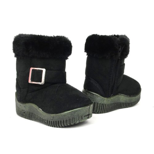 Baby Infant Girls Winter Faux Fur Suede Buckle Boots Black , 7