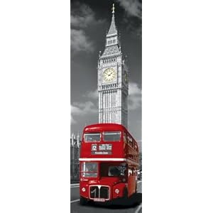 Poster de porte de London avec le Big Ben et Bus - 158x53cm