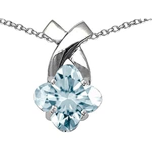 2.00 cttw Genuine Clover Cut Aquamarine Pendant in 14k White Gold LIFETIME... by