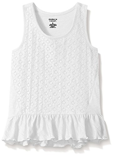 French Toast Little Girls' Lace Front Tank with Ruffle Bottom, White, 4