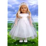 Little Angel - White satin and tule first communion dress with long gloves, veil and white shoes - 18 Inch Doll Clothes