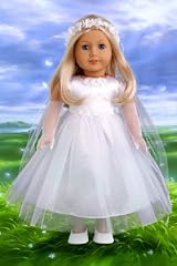 Little Angel - White satin and tule first communion dress for american girl dolls with long gloves, veil and white shoes - 18 Inch Doll Clothes