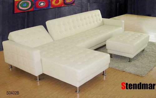 3PC NEW DESIGN WHITE LEATHER SECTIONAL SOFA KING BED S0402B