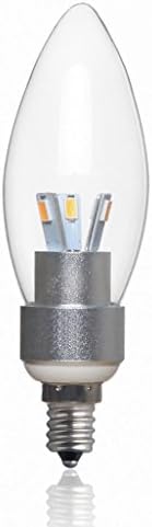 Golden Sun Dimmable 4W Chandelier LED Bullet Tip Bulb, Clear Glass Lens Silver Housing, 40 watt equivalent, E12 Candelabra Base, Sexy LED Design, 3000K Soft White