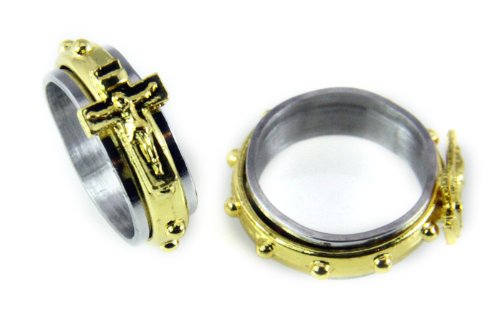 S35 Stainless Steel Rosary Spinner Ring Crucifix Cross Catholic Prayer Hail Mary