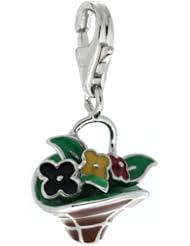 Sterling Silver Multi-Color Flower Basket Charm for Bracelet, 11/16 in. (17.5mm) tall, Enamel Finish