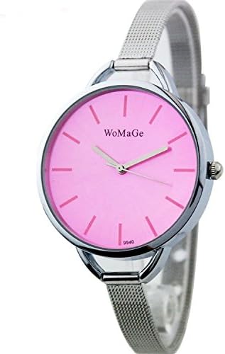 Women's Wrist Watch Analog Solid Dial Stainless Steel Band Quartz Movement - Pink