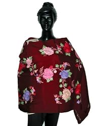 Womens Carmine Red Embroidery Wool Throw Wrap Shawl