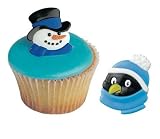 Christmas Cupcake Topper Rings Snowman & Penguin 39mm pack of 12