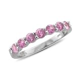 Natural Pink Sapphire Wedding Ring in 14k White Gold 7 Stone Ring, 1.05 cttw