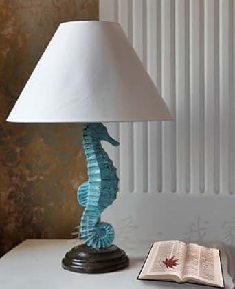 Seahorse Table Lamp, Costal Nautical Table Lamp with Linen ...