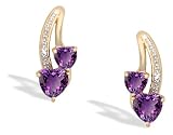 14K Yellow Gold Genuine Heart Amethyst and Diamond Earrings