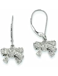 0.4 Carat 14K White Gold 0.35ct Diamond Bow Dangle Leverback Earrings