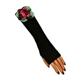Brown Crocheted Flower Rosette Knit Arm Warmers