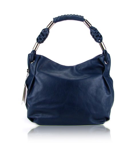 BARBARA MILANO Italian Blue Leather Designer Handbag Hobo Shoulder Bag