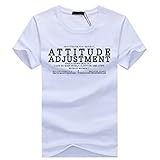 BUZZ[バズ] メンズ ATT 英字 半袖 & 長袖 Tシャツ ロンT アメカジ ロゴプリント 英字プリント クルーネック Tシャツ TS007 (半袖 ホワイト,M)