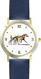 Sulky Horse or Standardbred Racehorse Horse - WATCHBUDDY&reg; DELUXE TWO-TONE THEME WATCH - Arabic Numbers - Blue Leather Strap-Size-Large ( Men's Size or Jumbo Women's Size )