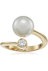 Majorica 10mm White Simulated Pearl and Cubic Zirconia Spiral Ring, Size 7