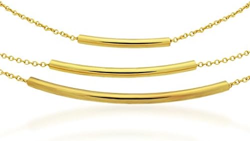 Gold Toned Tube Pendant Necklace, Elegant Bar Necklace, Stylish Everyday Layering Womens Jewelry