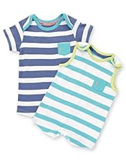 2 Pack Pure Cotton Striped All-in-Ones