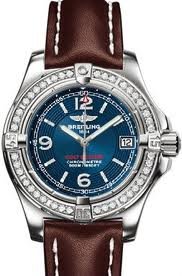 Breitling Colt Oceane II Diamond Blue Dial Brown Leather Ladies Watch A7738053-c677