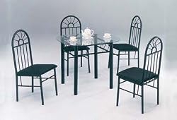 5 Piece Black Metal Dining Set - Glass Top Table And 4 Chairs