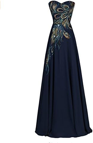 Rzlmin Women's Long Elegant Evening Dress Embroidery Prom Gown Size 2 Dark Navy