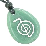 Tibetan Life Energy Power ChoKu Ray Reiki Good Luck Amulet Green Aventurine Wish Totem Gem Stone Necklace Pendant