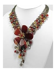 Flower Red Agate Necklace In Sterling Silver