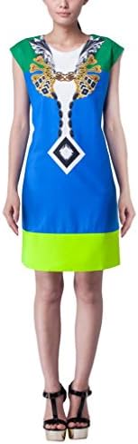 Parabuy Women's Cap Sleeve Designed Chinese Folk Style Straight Dress, Blue, 2