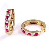 0.80 Carat Channel Set Diamond & Ruby Earrings in 14k Yellow Gold (with Safety Lock)