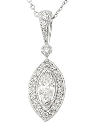 IGI Certified 3/4 Carat Marquise Shape / Cut Gorgeous Halo Diamond Pendant w/ Bezel Round in 14K White Gold w/ 16" chain (F-G Color, SI1-SI2 Clarity, 0.75 Cts) - 0.5 ct center stone