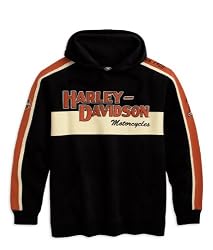 Harley-Davidson&reg; Mens Prestige Hooded Sweatshirt. Patches on sleeves and appliqu&eacute; graphics on front. 99047-09VM