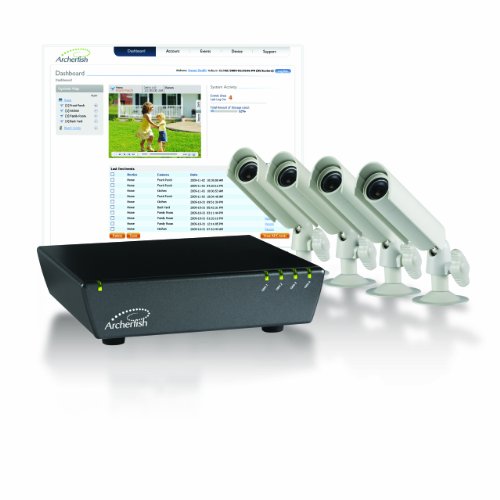 Archerfish Quattro Interactive Video Monitoring and Recording System with 4 Weatherproof Mini Cameras Ivory.