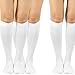 TeeHee Microfiber Compression Socks with Rib - Comfort, Soft, Relieve Leg Fatigue Knee High, White, Large