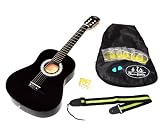Produkt-Bild: 3/4 Kindergitarre Akustik Konzert Gitarre f&uuml;r ca. 8-12 Jahre in Schwarz mit Zubeh&ouml;rset: Tasche, Gurt, Ersatzsaiten, Stimmpfeife und Plektren