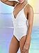 Clothink Women White Spaghetti Strap V neck Lace Panel Cross Back Plain Bodysuit, Large