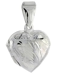 Sterling Silver Heart Locket Hand Engraved, 3/4 inch