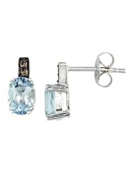 Effy Collection 14k White Gold Brown Diamond And Aquamarine Earrings