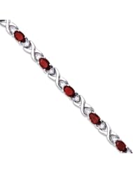 14k White Gold Natural Garnet And Diamond Tennis Bracelet