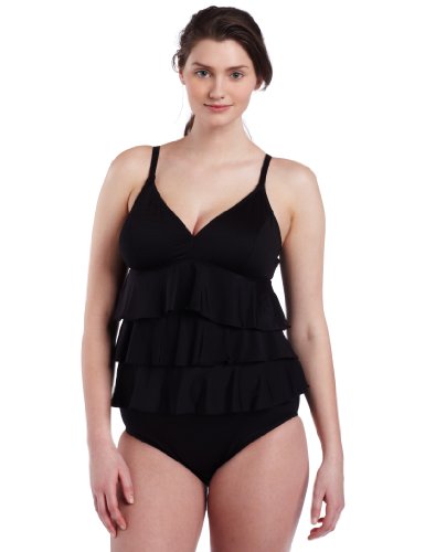 It Figures! Women's Romance Women's Plus Ruffle Tankini, Black, 16W