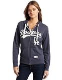MLB Los Angeles Dodgers Long Sleeve Full Zip French Terry Hoodie (Vintage Navy/Scoured Natural, Small)