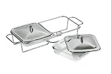 Premier Housewares 1.7 Litre Twin Square Stainless Steel Food Warmer with Marinex Glass Dishes