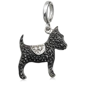 Sterling Silver Black and White Diamond Dog Charm