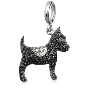 Sterling Silver Black and White Diamond Dog Charm