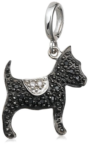 Sterling Silver Black and White Diamond Dog Charm
