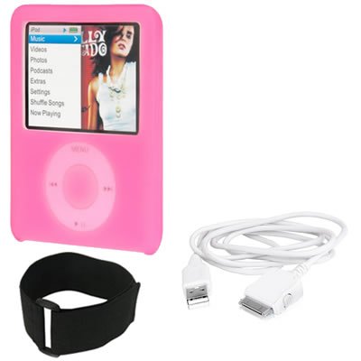 External hard drive:Apple ipod 3G New 3rd Generation Nano 4GB 8GB Pink Silicone Skin Case With Black Adjustable Sports Armband Plus USB Sync Data Cable