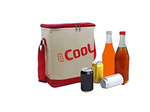 Deco Source Soft Cooler Bag with Aluminum Thermal Liner and Adjustable Shoulder Strap, Red and White